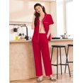 thumbnail image 5 of Ekouaer Women' 100% Cotton Pajamas Set Short Sleeve Button Down Pjs 2 Piece Soft Sleepwear with Long Pants Lounge Set, 5 of 6