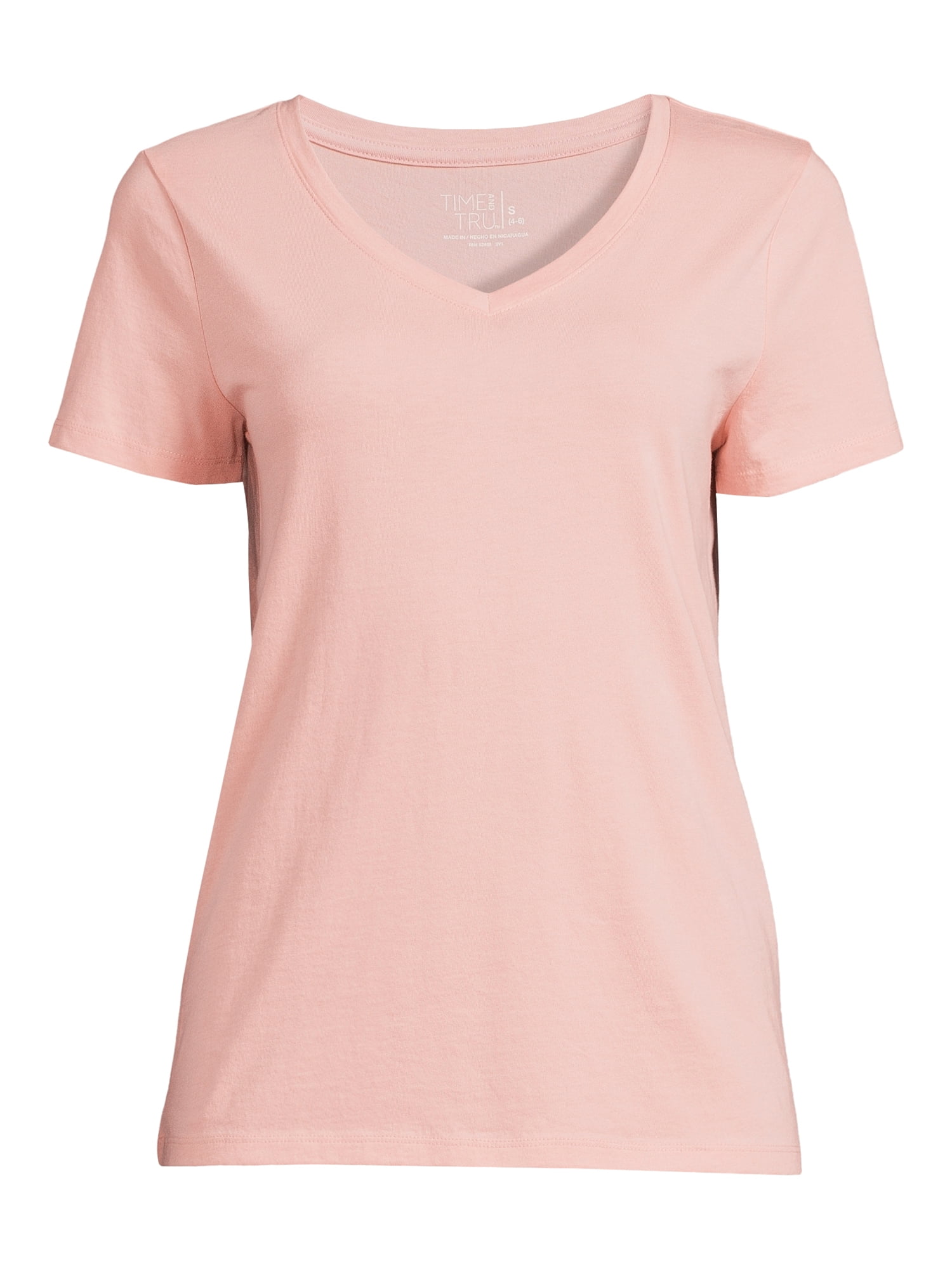 Time and Tru Women's V-Neck T-Shirt with Short Sleeves