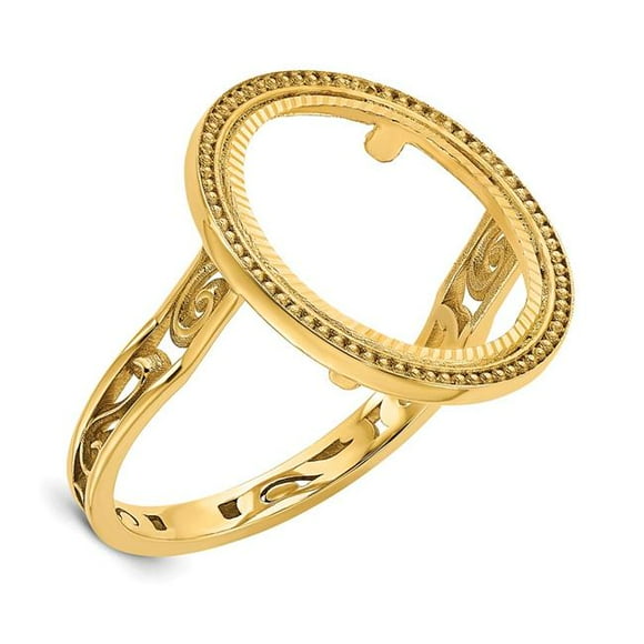 Quality Gold CR1D-10AE 14K Yellow Gold Polished Beaded & Diamond-Cut 16.5 mm Prong Coin Bezel Ring Unassembled