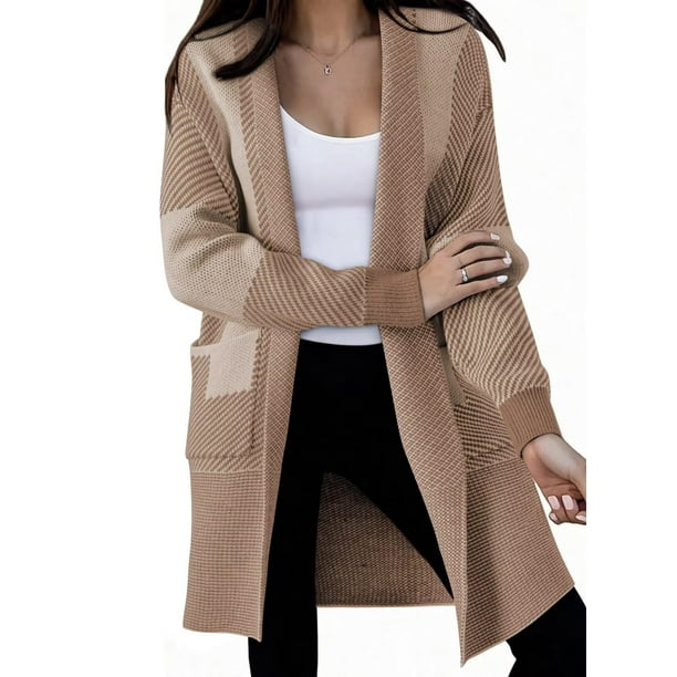 Jersey tipo cárdigan Astylish Chunky para mujer, color caqui oscuro, talla L