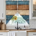 thumbnail image 6 of Farmhouse Navy Blue Brown Swag Valances for Windows, Kitchen Curtains 36 Inch Length 2 Panels Set, Vintage Wooden Striped Short Curtains for Small Windows Rod Pocket Cafe Curtains Drapes 28"x36", 6 of 8