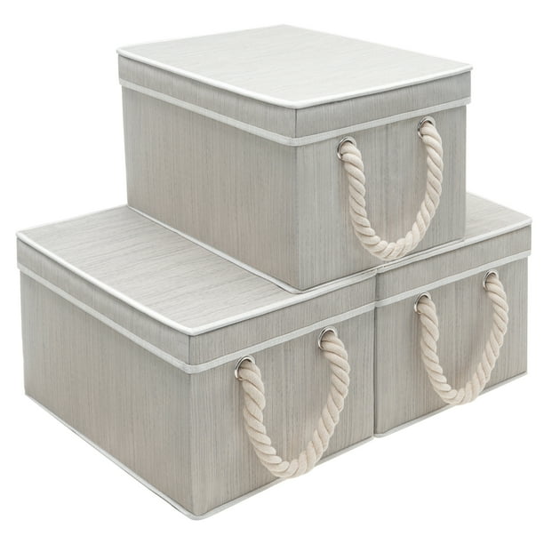 Foldable Fabric Storage Boxes with Lid & Handles, 3Pack, Large, Gray