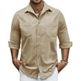 thumbnail image 2 of APEXFWDT Men's Corduroy Button Down Shirt Long Sleeve Lapel Shirt Jacket Casual Untucked Shirt with Double Pocket,L,Khaki, 2 of 7