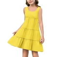 thumbnail image 3 of Sundresses for Girl Casual New Sundresses for Girls 2025 Vacation Summer Beach Ruffle Dresses Casual Sleeveless Flowy Tshirt Dress Yellow 160, 3 of 7