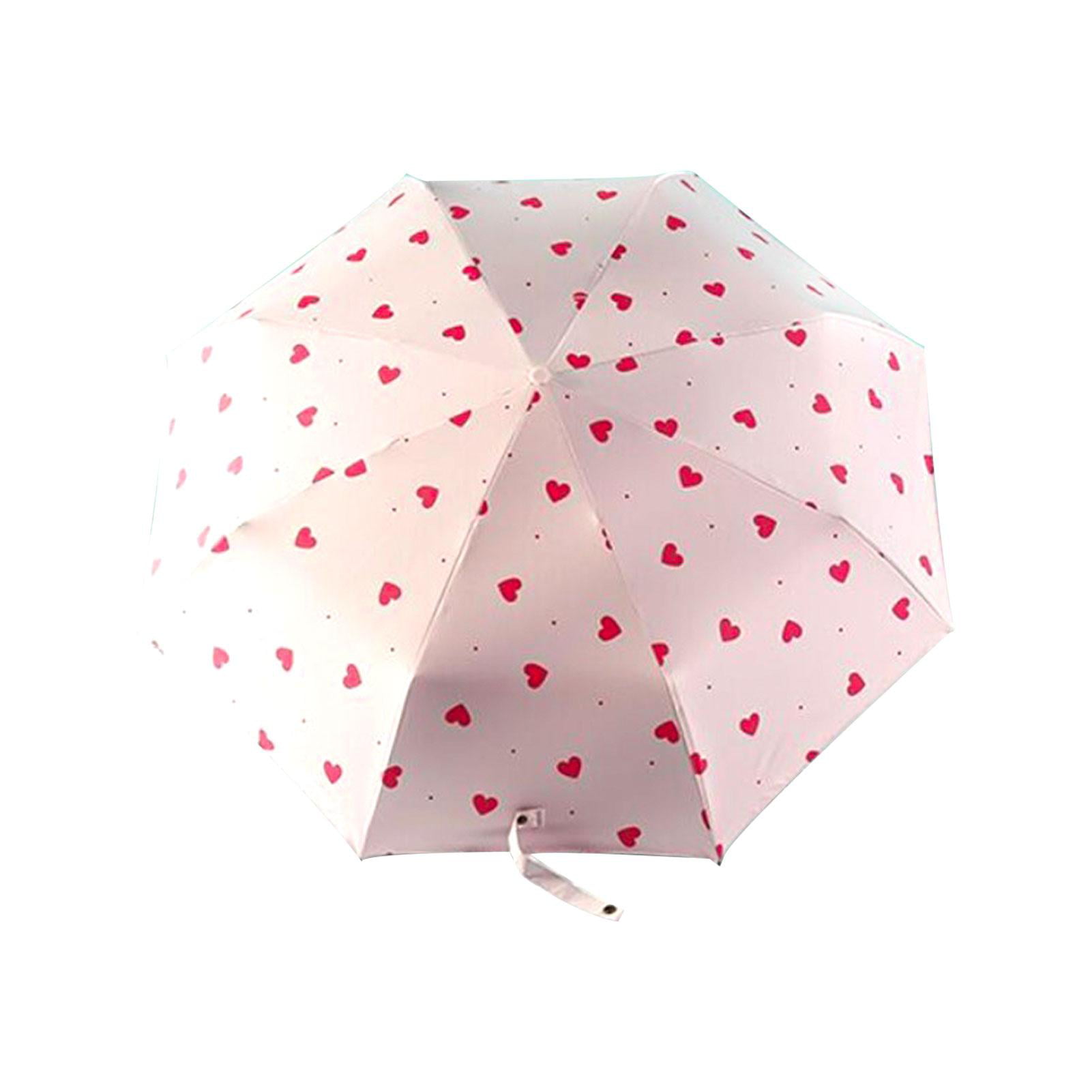 Everyday Pink And Black Hearts Design Manual Folding Umbrella Compact Brolly 