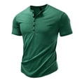 thumbnail image 4 of Men Short Sleeve 100% Cotton Henley T-Shirt Casual Solid Color Button-up Shirt Tee Tops Green, 4 of 9