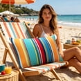 thumbnail image 4 of Lumbar Outdoor Waterproof Throw Pillow Cover Set of 1, Rectangle Pillow Cover, Decorative Patio Pillow, for Patio Tent Garden Beach,18.69x11.81 inches, Stripe（A）, 4 of 6