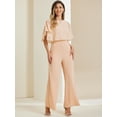 thumbnail image 3 of DARING DIVA Women's Casual Tie Waist Wide Leg Ruffle Sleeve Jumpsuit L Apricot, 3 of 6