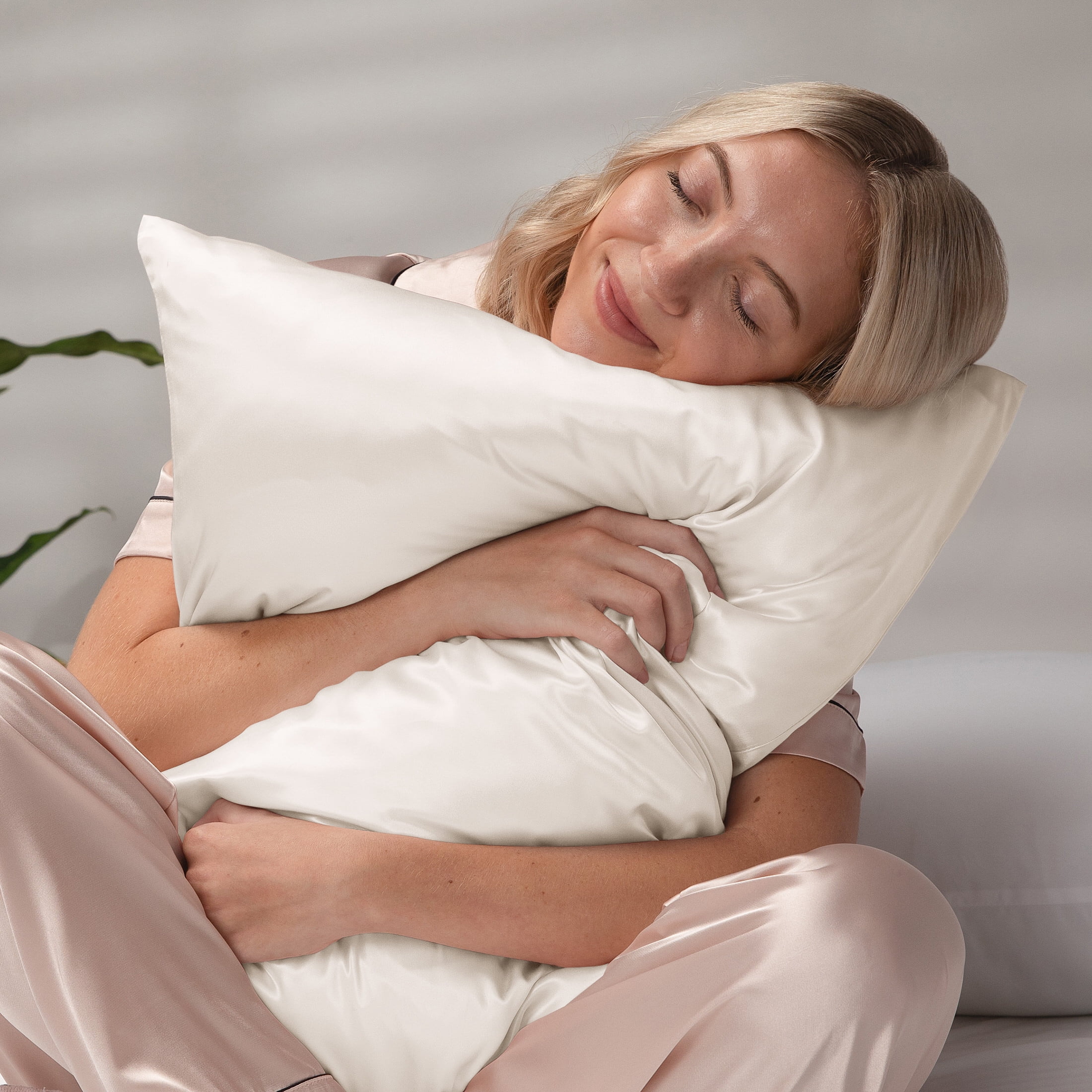 100% Mulberry Silk Pillowcase for Hair and Skin by Noble Linens, Antique White