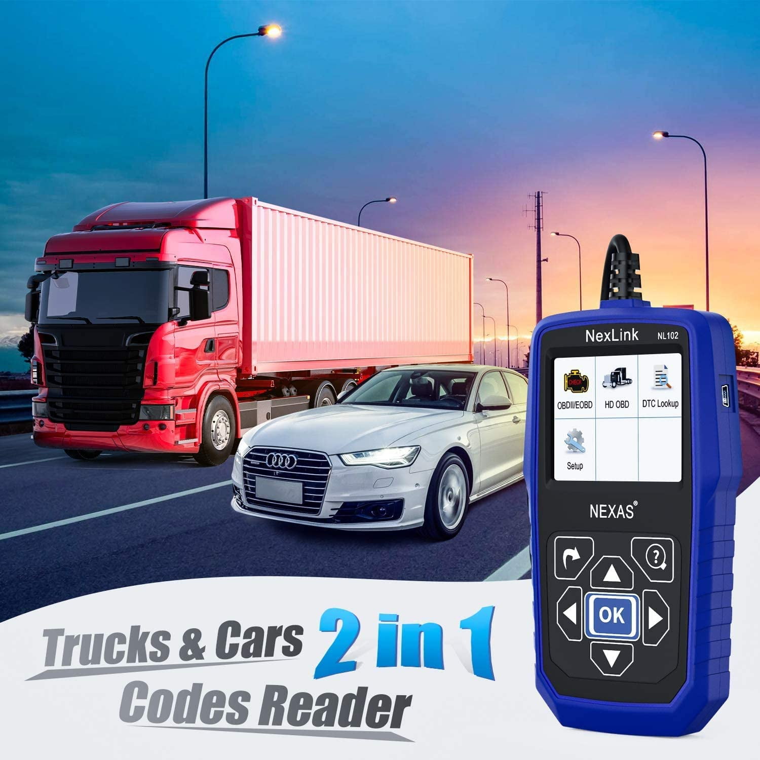 NEXAS NL102 Heavy Duty Truck Scanner OBD EOBD HD OBD Scanner Truck Auto Diagnostic Scan Tools Check Engine Light ABS Transmission Check Trucks & Cars ...