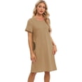 thumbnail image 7 of Women's Short Sleeves Sleepwear Nightshirt Stitching Contrast Nightgown Soft Pullover Nightdress Loungewear with Pockets,Khaki S-2XL, 7 of 7