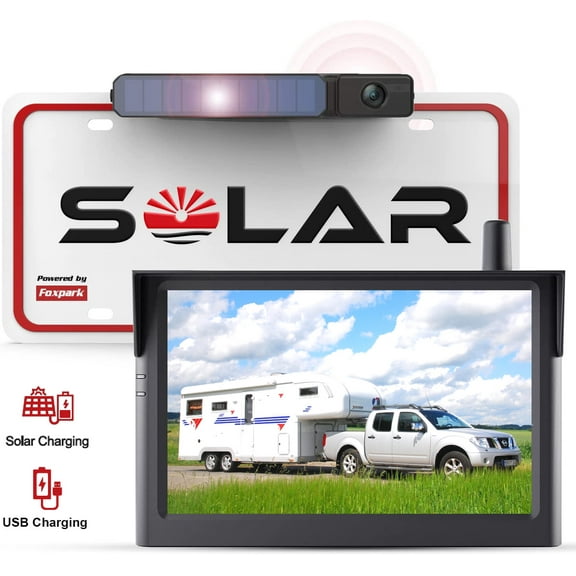 Solar Wireless Backup Camera System for Campervans, RV Digital Rear View Back Up Cameras 2 Channel Solar Charging Reverse Camera for Van Truck