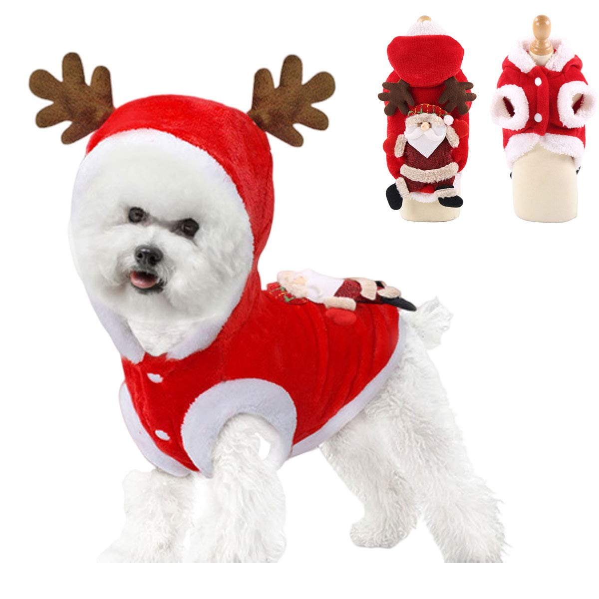 Christmas Dog Clothes Soft Warm Dog Jumpsuit Hoodie Santa Costume Coat for Puppy 