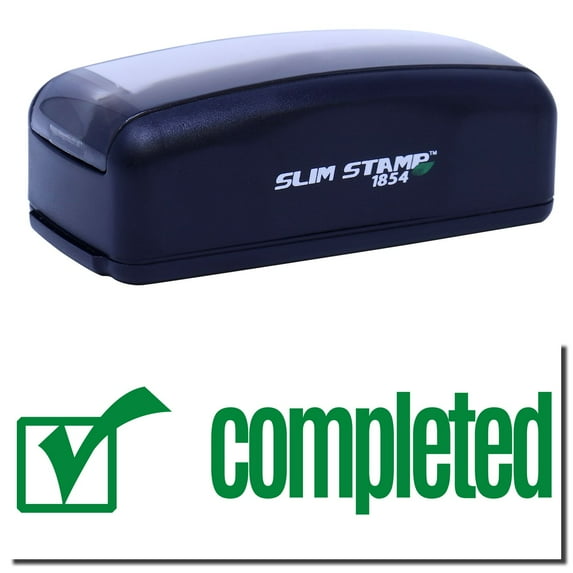 Large Pre-Inked Completed with Checkbox Stamp, Slim 1854, Ultra Slim Design, Impression Size 1-13/16" by 2-1/2", Up to 25,000 Impressions - Green Ink