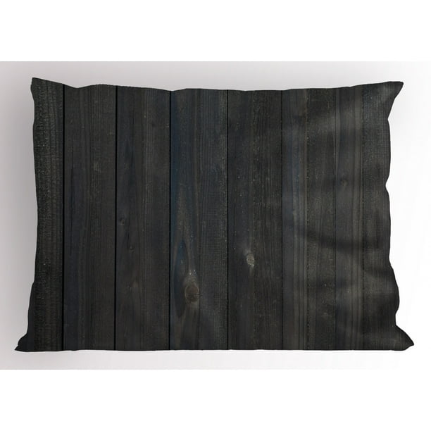 Dark Grey Pillow Sham Wood Fence Texture Image Rough Rustic Weathered