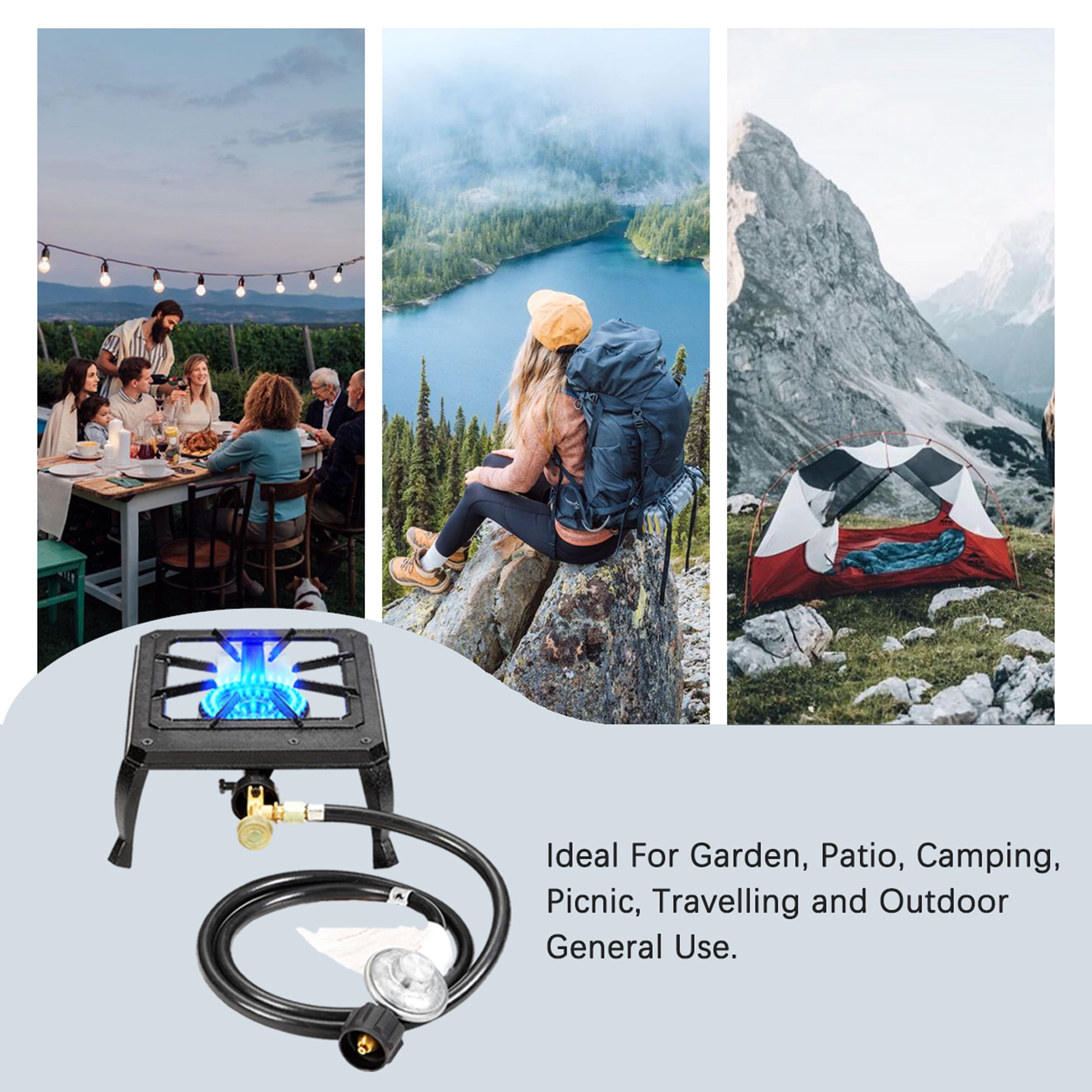 Vivicreate Single burner cast iron flame camping stove, include CSA listed regulator and gas hose (HT-C-0011)