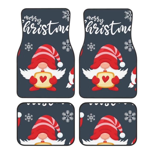 Fotbe Cute Christmas Gnomes (2) Juego de 4 Tapetes para Auto con Estampado – Alfombrillas de Goma Reforzada, Diseño Antideslizante, Protección para Todo el Año – Vehículos, Autos, Camionetas y SUVs