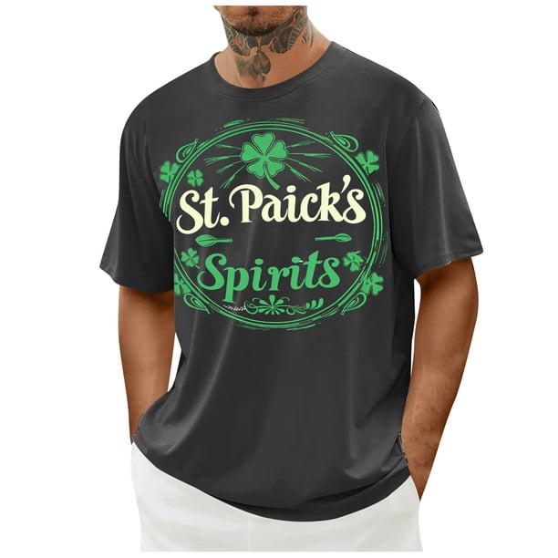 El Día de San Patricio de los Hombres de Manga Corta Casual Cuello Tripulación Impreso Top, Camiseta de Moda para la Fiesta Y Diario