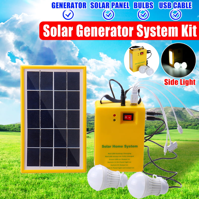 Outdoor Portable Solar Home System Kit DC Solar Panel Power Generator LED Light Bulbs Solar