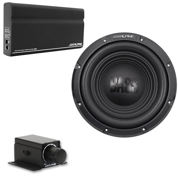 Alpine KTA-200M Mono Power Pack Amp W10S4 10" Subwoofer and RUX-KNOB.2 Bass Knob