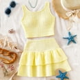 thumbnail image 2 of Y-Sunset Girls 2 Piece Smocked Textured Outfit, Sleeveless Crop Top and Tiered Ruffle Skirt Set, Casual Summer Kids Outfit(Yellow/8-9 Years), 2 of 9