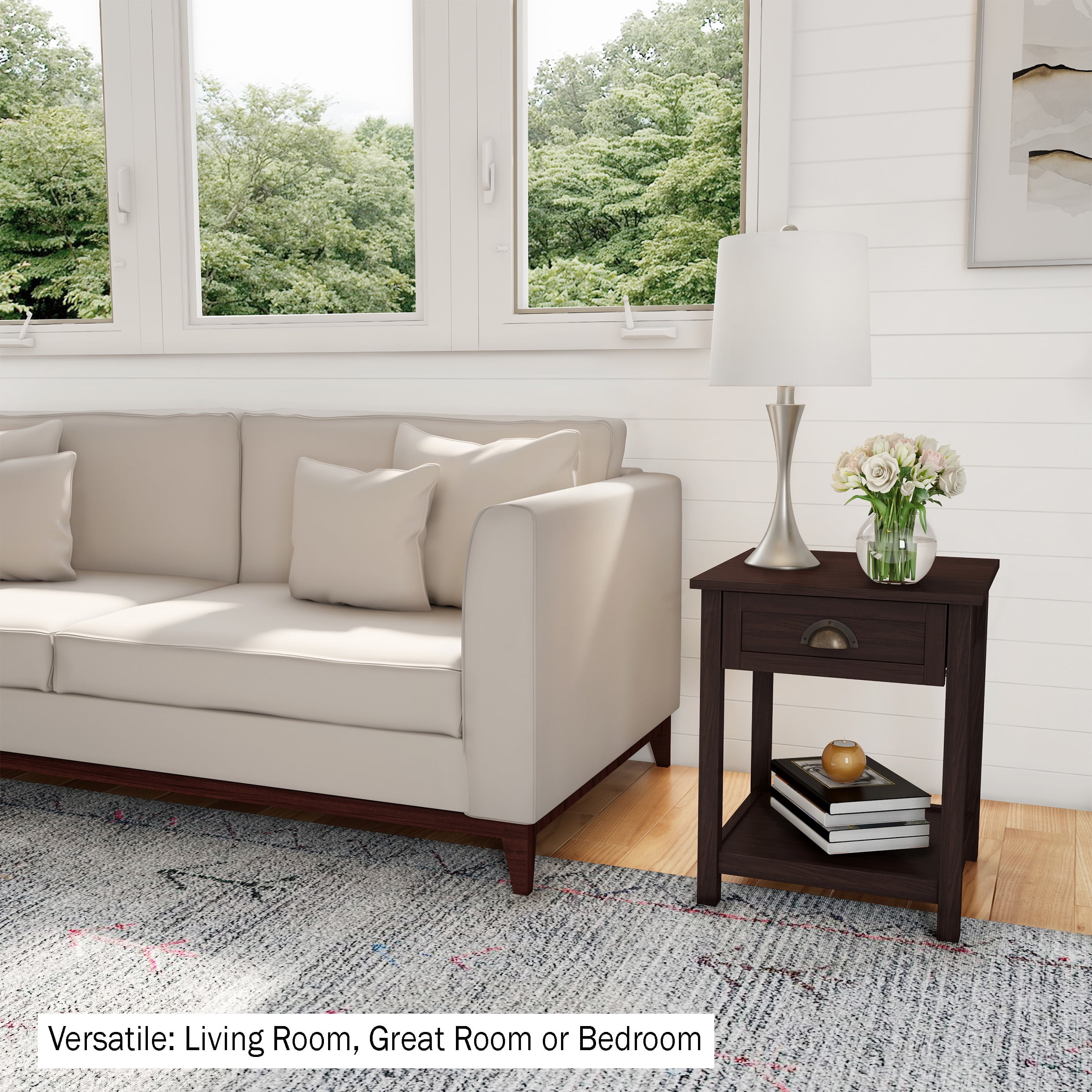 Lavish Home End Table with Drawer- Sofa Side Table with Storage Shelf (Brown)