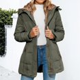thumbnail image 2 of yuCgh Women's Solid Color Hooded Jacket Cotton Jacket with Mid-Length Design for Winter Warm and Comfortable Outerwear for Daily Use,Army Green L, 2 of 7