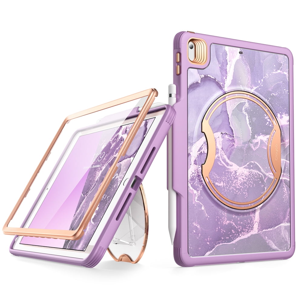 Clayco Nebula Case for iPad 10.2 (2021/2020/2019)- iPad 9th/8th/7th Generation Case with Built-in Screen Protector, Full Body Heavy Duty Rugged Protective Case with Kickstand (Purple)