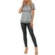 thumbnail image 2 of BLUSA BRILLANTE INSPIRE CHIC de Manga Corta para Mujeres, Cuello en V, Peplum, Brillo, Top de Fiesta y Club, Talla XS, Gris Plateado, 2 of 6