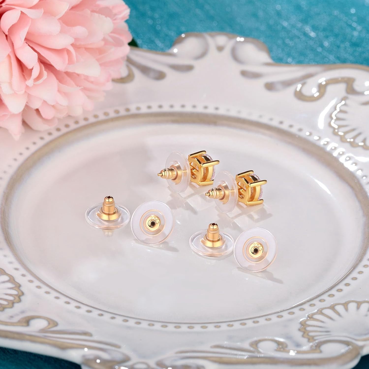 2 Pairs Large Earring Backs,925 Sterling Silver Earring Backs Replacements for Diamond Studs,14K Gold Plated Hypoallergenic Secure Earring Backs (12MM Gold)
