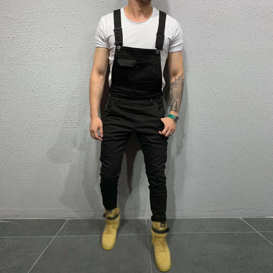 Bravoy Mens Casual Slim Fit Bib Overalls Romper Dungarees Long Trousers Suspender Pants Jeans Jumpsuits with Pockets 