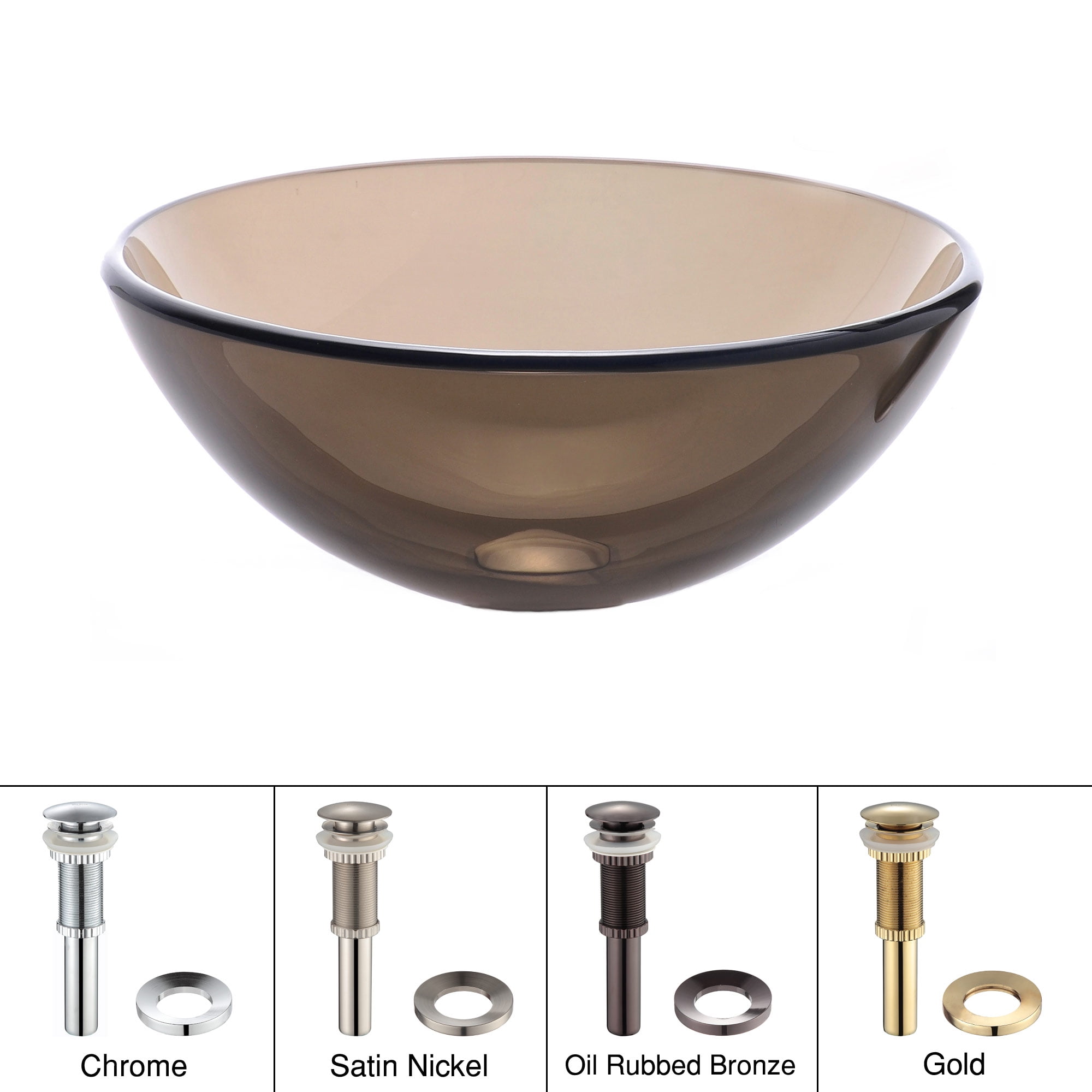 KRAUS 14 Inch Glass Vessel Sink in Clear Brown with PopUp Drain and Mounting Ring in Oil Rubbed
