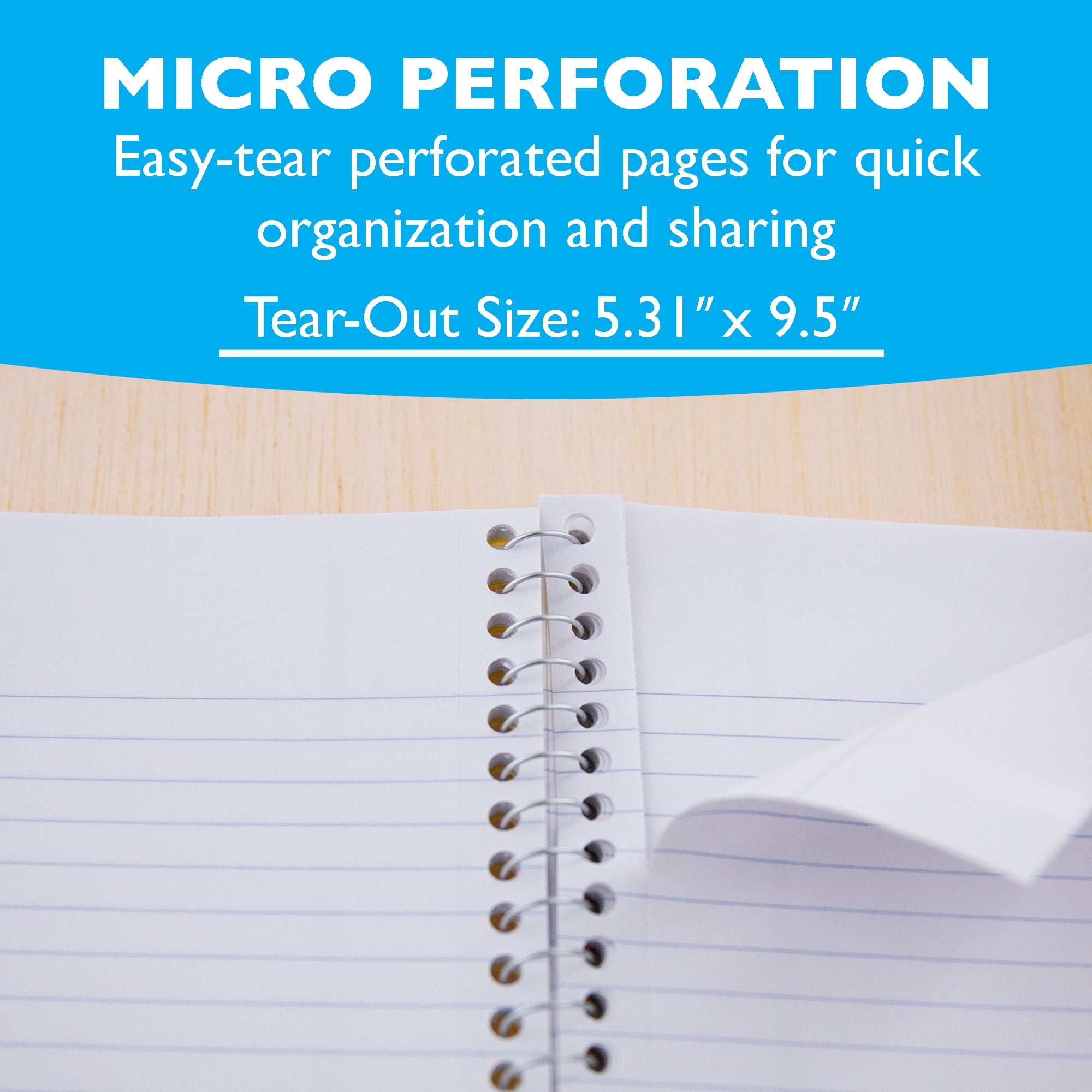 BAZIC Wide Ruled 3 Subject Spiral Notebooks 120 Sheets 9.5"x5.75", 6-Pack