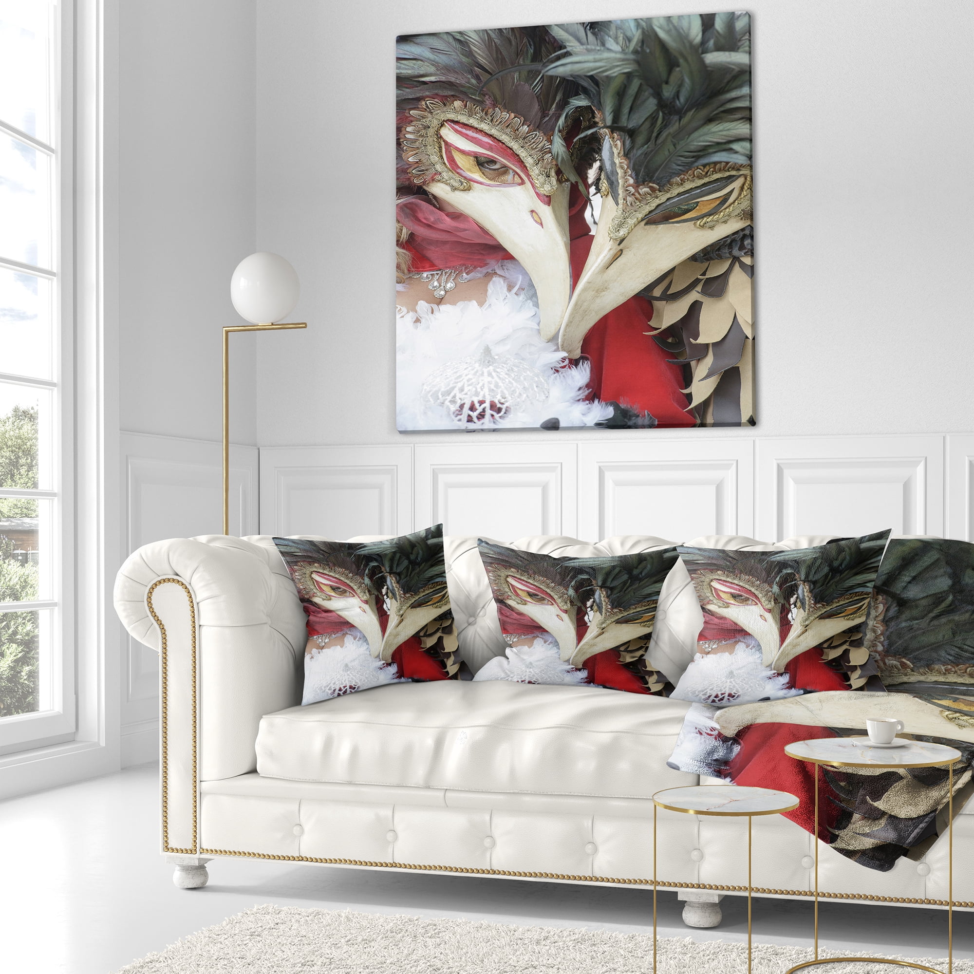 Designart Carnival in Venice in Italy - Floral Throw Pillow - 16x16