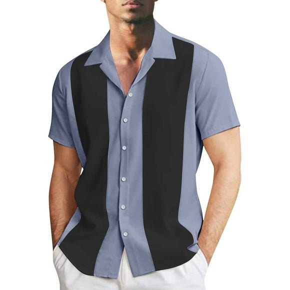 Huesdet Men's Short Sleeve Plaid Checkered Snap Button Up Shirt Regular Fit Two Pockets Casual Dress Check Shirts(Blue,3XL)