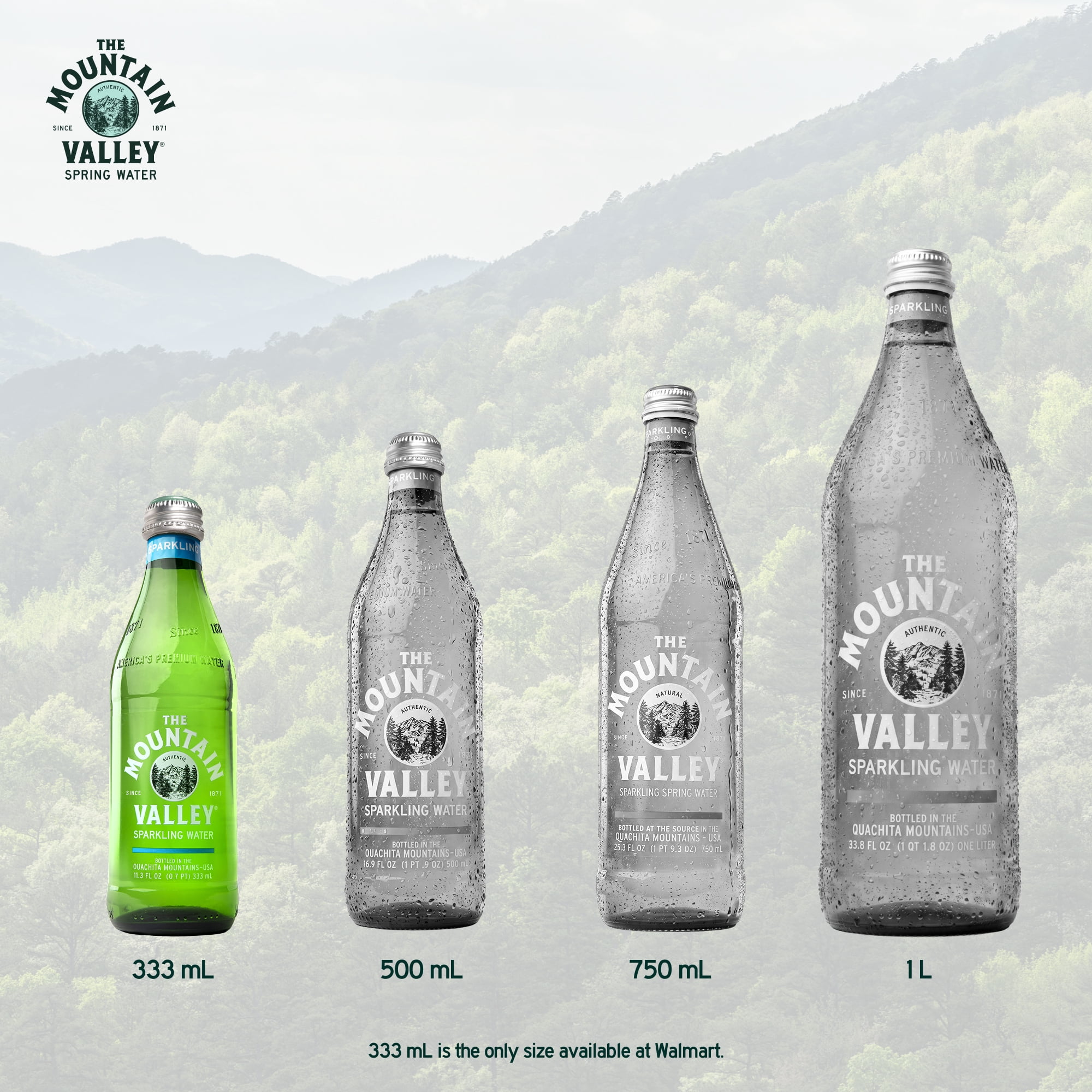 Mountain Valley Sparkling Spring Water, 333 mL Glass Bottles, 24-pack