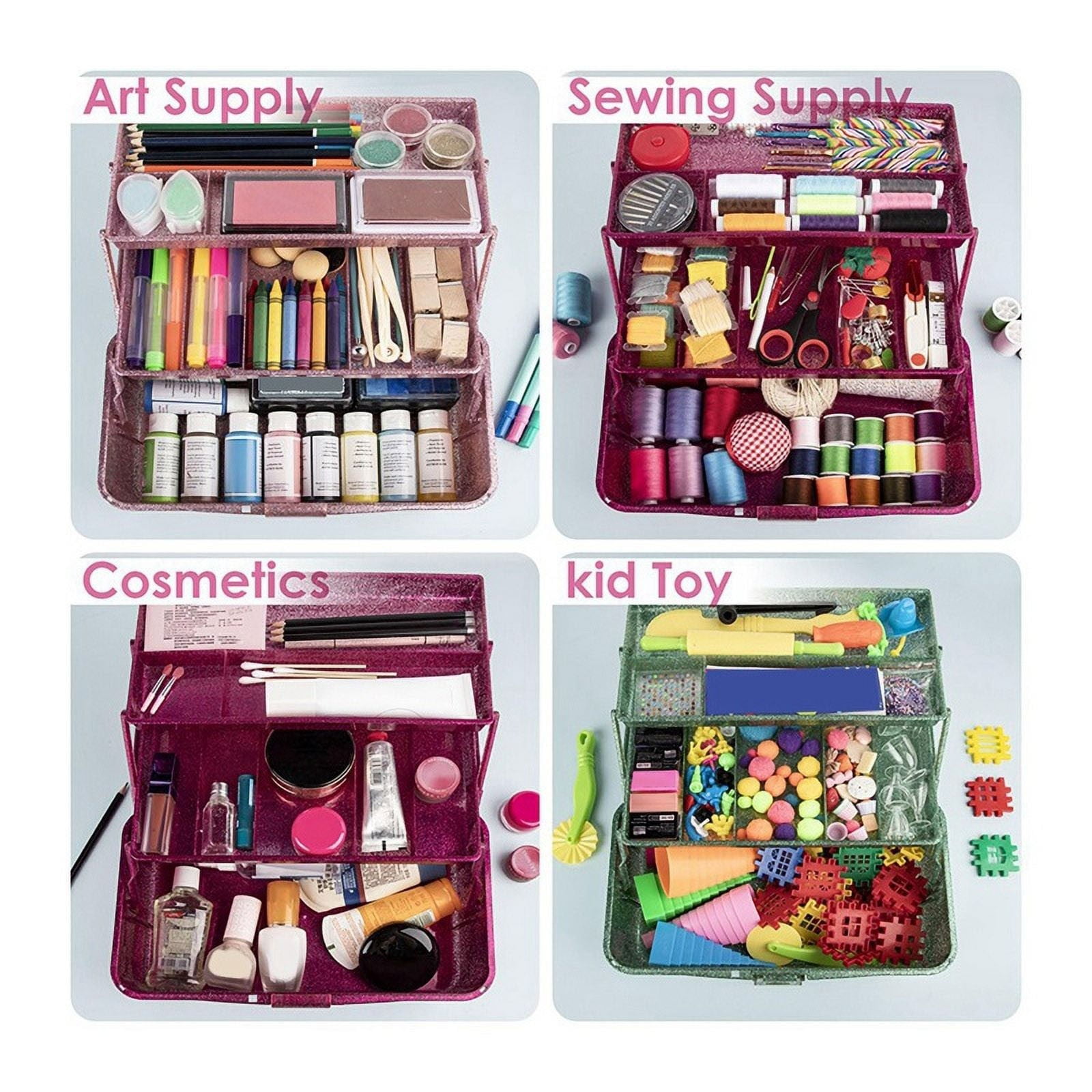 Glitter 3-Layer Craft Storage Box, Storage Bins, Multipurpose Art & Craft Storage Container, Tackle Box Organizer for Craft Tool, Cosmetic Organizer for Women, 1 Pcs, 12.99x5.7x7.67"
