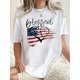 thumbnail image 1 of 1pc Women'S Casual Crew Neck T-Shirt with American Flag Heart Design, Fashionable Short Sleeve Knit Polyester Top, Medium Stretch Comfort Fit for All Seasons, 1 of 6
