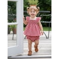 thumbnail image 4 of AceBaby Toddler Baby Girls Clothes, 3-24M Plaid Fly Sleeve Camisole and Waist Shorts Summer Outfits, 4 of 9