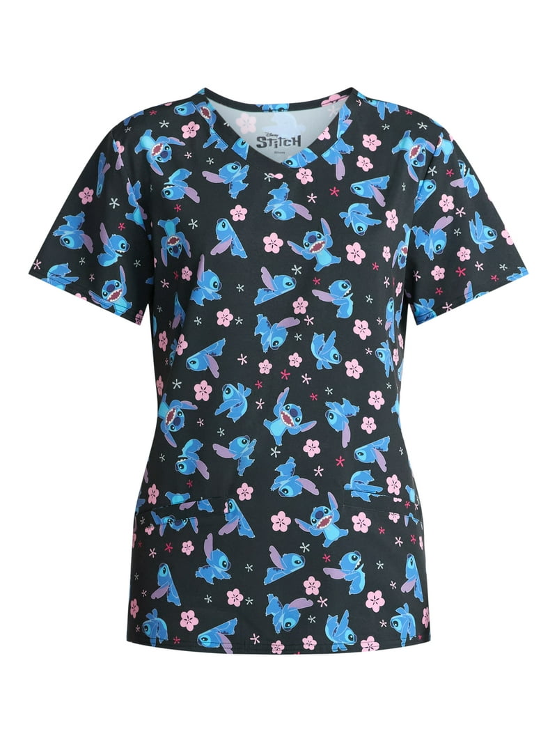 Lilo and Stitch Women's Scrub Top with Short Sleeves, Sizes S-3XL