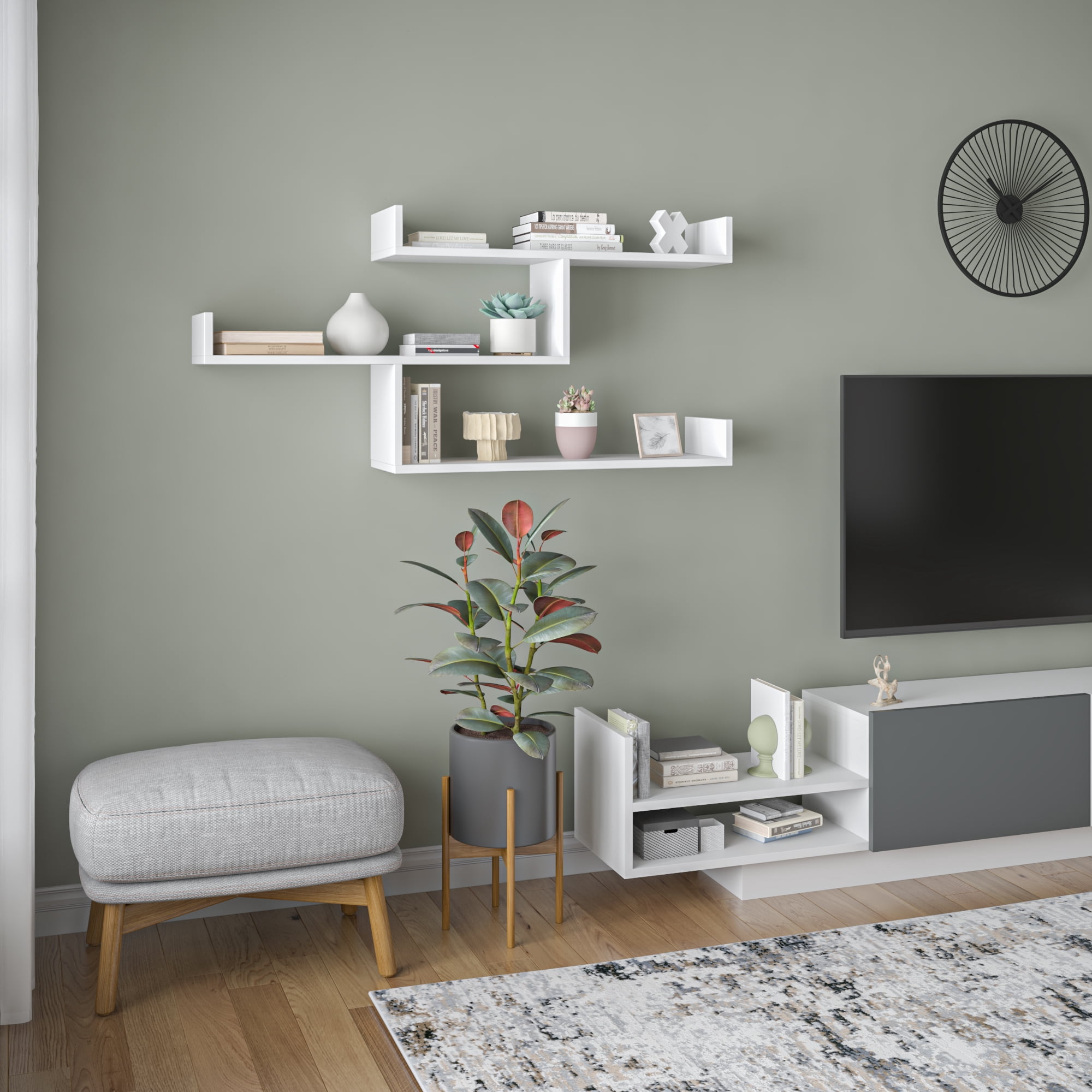 Ada Home Decor Furniture 47" 3 Tier White Wilton Modern Wall Shelf