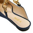 thumbnail image 3 of YDN Women Casual Pointed Toe Mules Low Heels Flats Slip on Slipper Sandals with Gold Chain Summer Shoes Size 5.5 Navy, 3 of 4