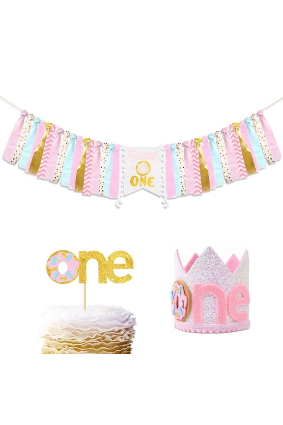 1st Birthday Highchair Banner Pink Happy Birthday Banner Party Decorations for First Birthday Best Princess Photo Props for Baby Girl