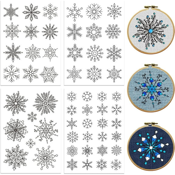 4 Sheets 11.6x8.2 Inch Stick and Stitch Embroidery Patterns Non-woven Fabrics Water Soluble Embroidery Stabilizers Snowflake 297x210mmm