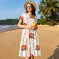 thumbnail image 4 of Easygdp Cute Sleepy Fox para Vestido Transpirable de Mujer, Vestido Suelto de Manga Corta con Pliegues y Bolsillos para el Verano, 4 of 6