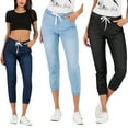 thumbnail image 2 of Women Mid Rise Skinny Jeans Casual Stretch Drawstring Elastic Waist Pencil Denim Pants, 2 of 5