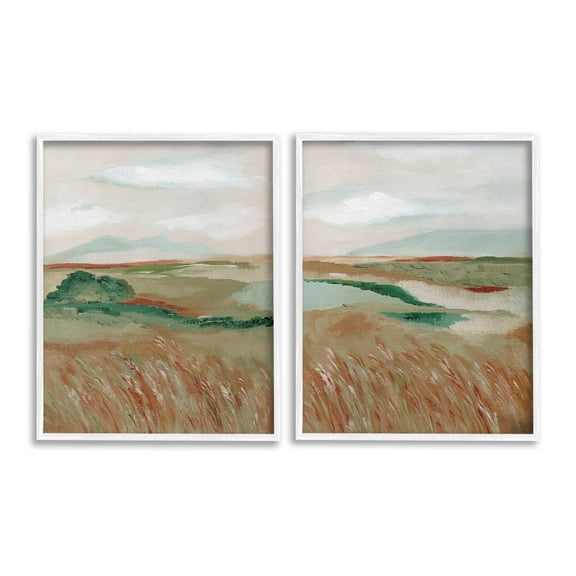 Stupell Industries Windblown Reeds Landscape Landscape Painting White Framed Art Print Wall Art, 24 x 30, Set of 2