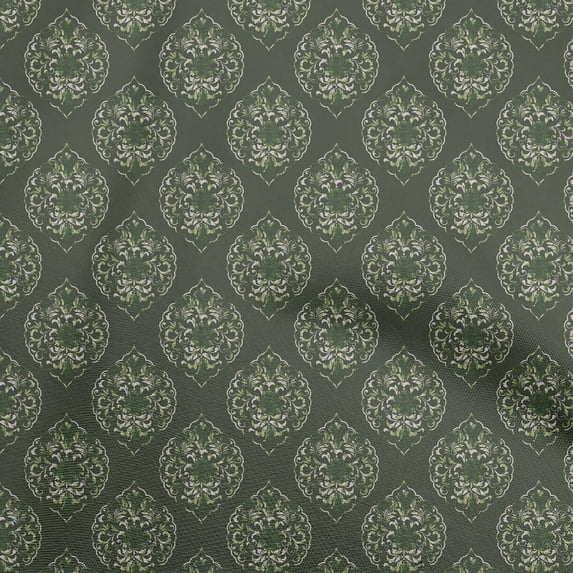 oneOone Silk Tabby Dark Green Fabric Asian Batik Ogee Diy Clothing Quilting Fabric Print Fabric By Yard 42 Inch Wide