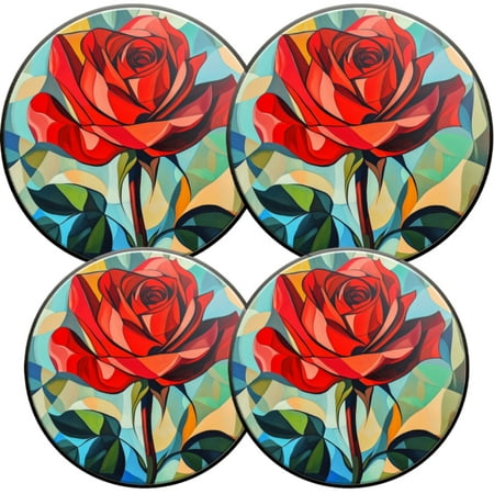 

Electric Stove Burner Covers 4 Pcs Round Gas Burner Cover 8 and 10 Inch Red Rose in Geometric Color Mosaic