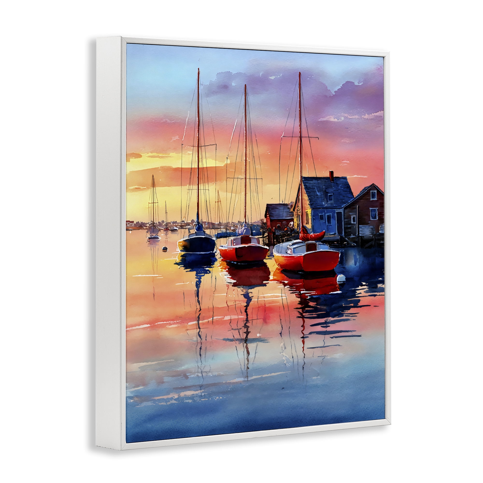 Stupell Industries Vivid Sunset at Docks White Framed Giclee Art, design by Franklyn Gregory